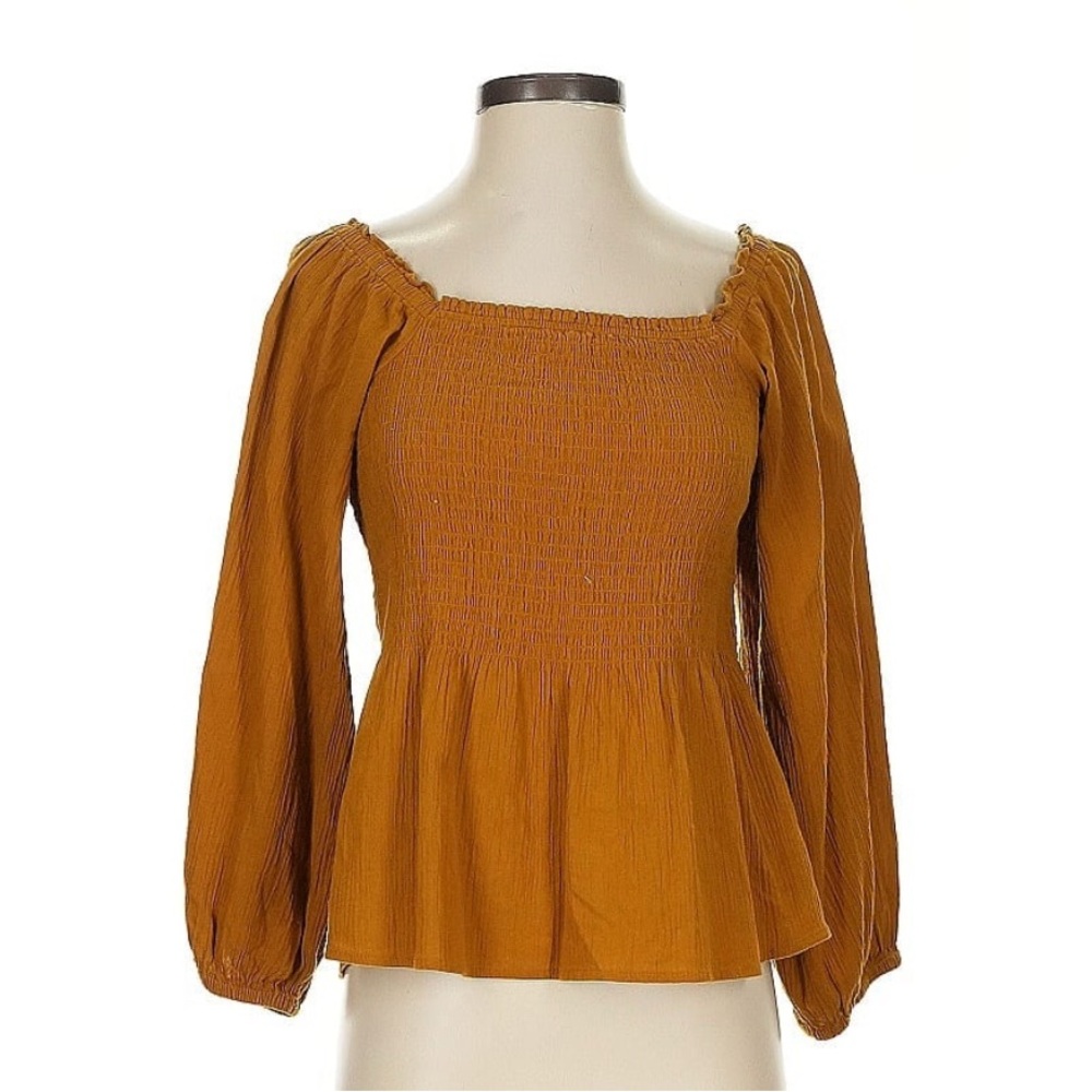 Madewell Lucie Women's Mustard Smocked Peplum Top